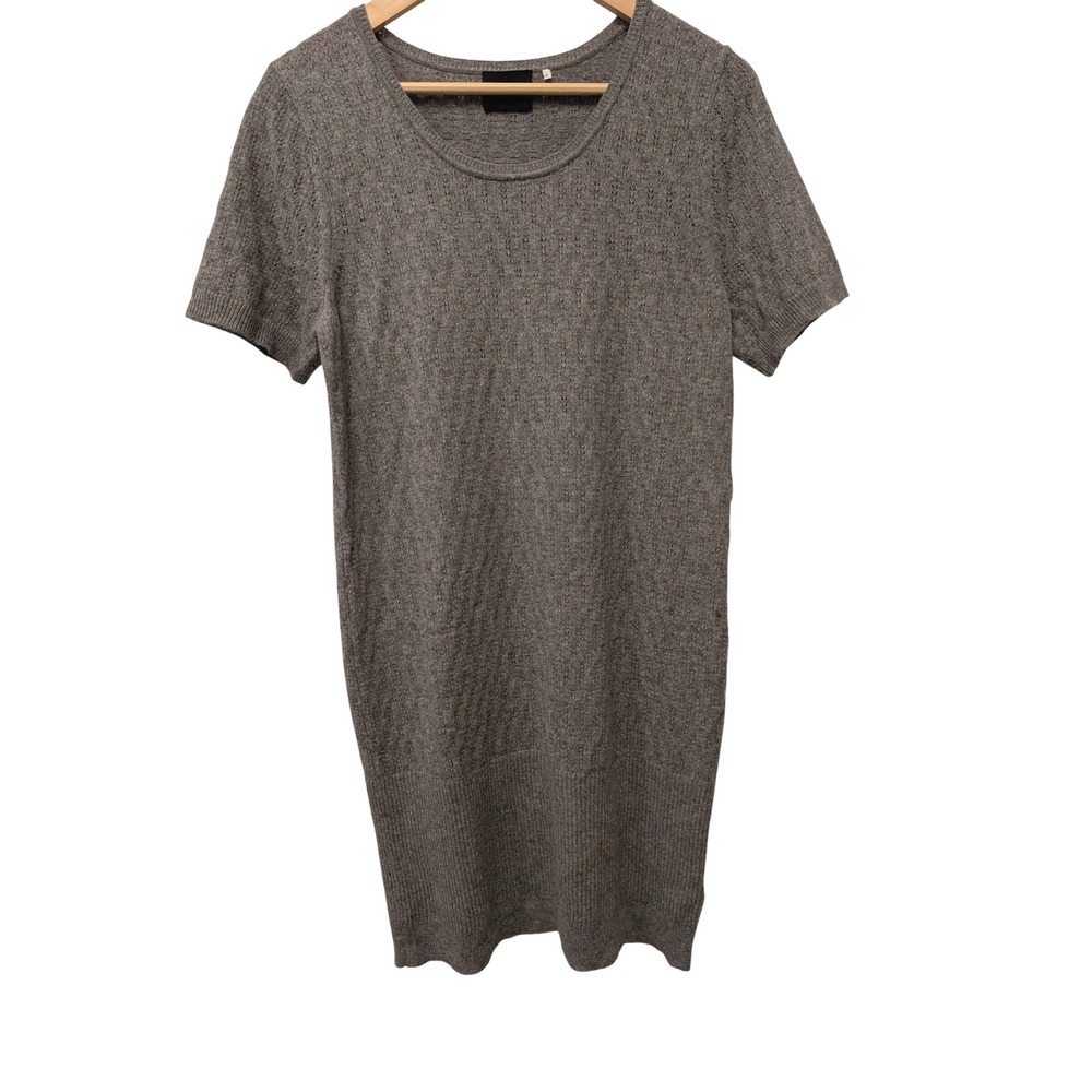 Falls‎ Brand 100% Cashmere Sweater Dress Gray Knit Short Sleeve Crew Neck Winter